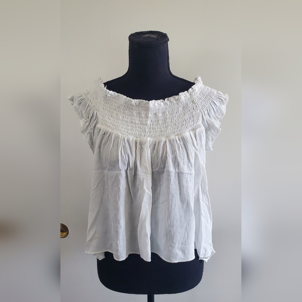 Heart & Hips Smocked Off The Shoulder White Flowy Top Womens Size Medium